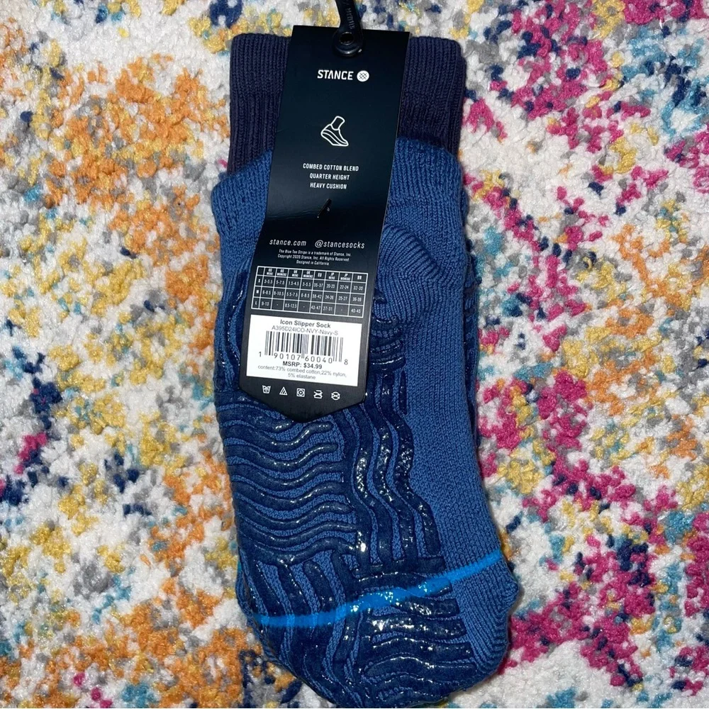 Stance Icon Slipper Socks  Small Blue Unisex NWT Unisex - Warm w/Gripper Soles